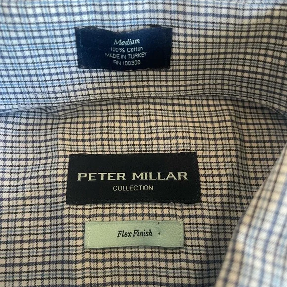 PETER MILLAR COLLECTION Flex Finish Mini Check Button Down Shirt Size M $275 - Picture 4 of 5